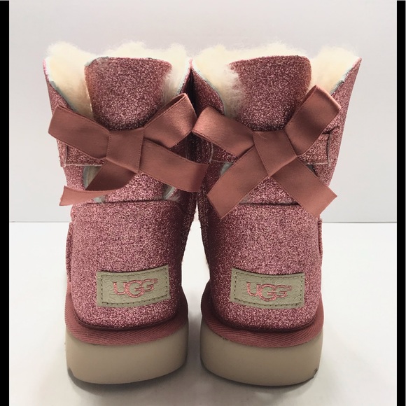 NEW UGG Mini Bailey Bow Pink Sparkle Womens Boots - Picture 3 of 8